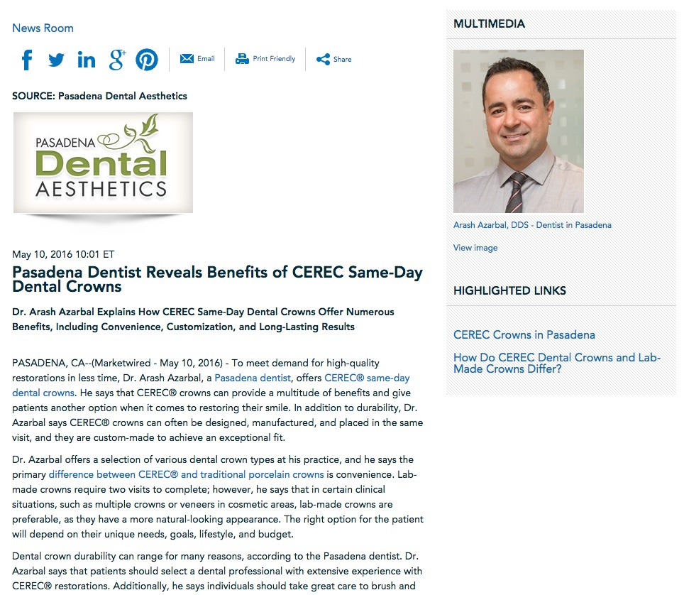 Dr. Azarbal discusses benefits of CEREC dental crowns.