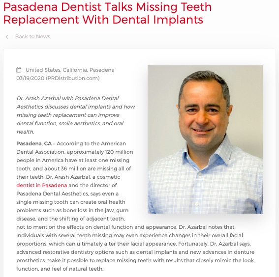 Dr. Arash Azarbal, a dentist in Pasadena, discusses dental implants and the importance of missing teeth replacement.