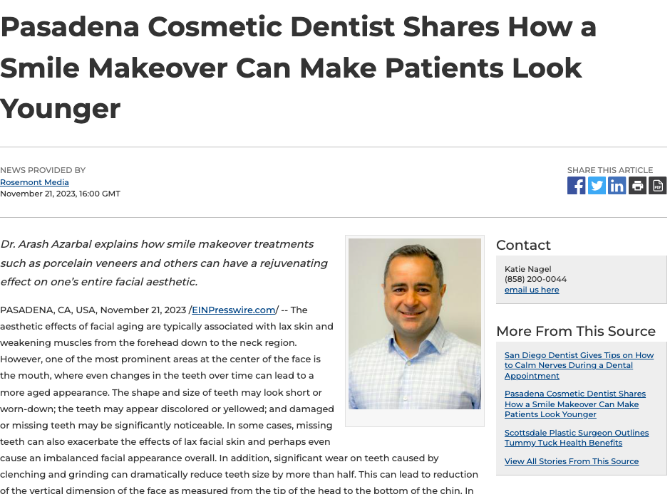 Pasadena Cosmetic Dentist Shares How a Smile Makeover Can Make Patients Look Younger